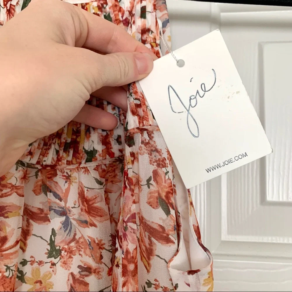 NWT Joie Reinelde White Silk Floral Blouson Dress - Picture 5 of 7